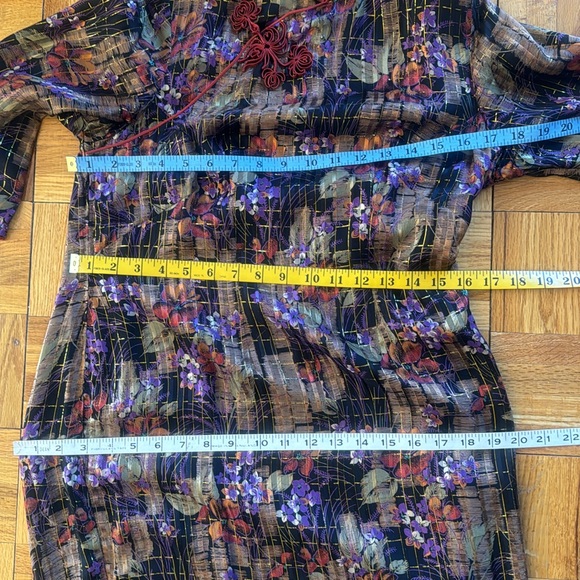 💕Vintage 💯Silk Chinese Cheongsam Floral Print, Gold Thread 8 EUC - Picture 11 of 13